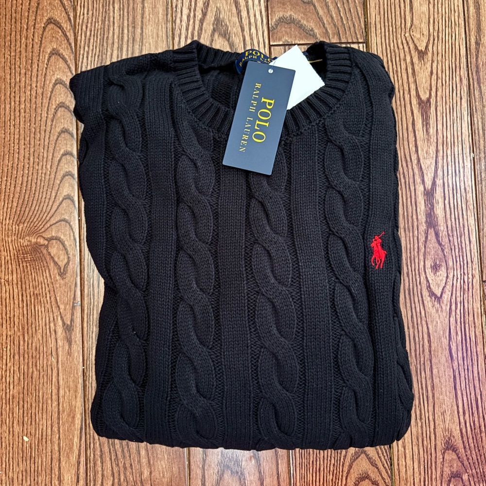 Polo by Ralph Lauren Black Cable Knit Crewneck Sweater